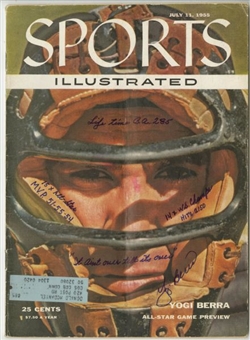 1955 Yogi Berra Signed Sports Illustrated Magazine With 6 Inscriptions